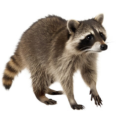 Fototapeta premium Raccoon standing on four legs looking to the side isolated on transparent background