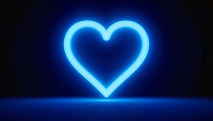 Glowing blue neon heart shape illuminated against a dark background for decorative purposes