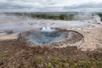 geyser in Haukadalur valley in Iceland