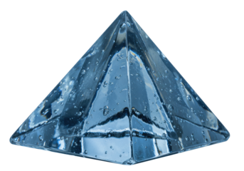 Isolated light blue crystal pyramid for business, spirituality, modern design and decoration