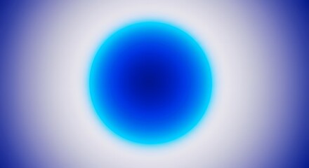 A vibrant blue orb glows against a white and blue gradient background, creating a soft, ethereal effect