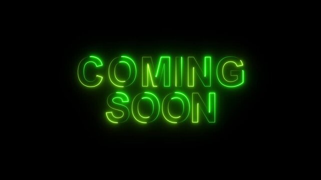 Glowing Coming soon text neon light effect animation on black background. month, Year, Day coming Effect Symbol. Banner on the rectangle neon text.