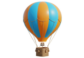 Obraz premium Isolated Hot Air Balloon for Travel Adventures in Blue and Orange with Basket, Cables