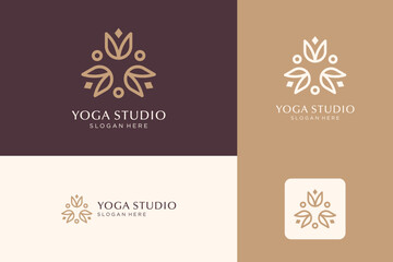 Minimalist elegant flower floral logo icon design. Balance symbol usable for yoga studio, spa and fitness.
