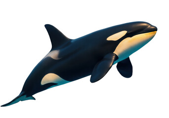 Isolated Orca swimming underwater, sleek marine predator with distinctive black and white pattern