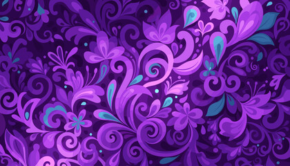 Vibrant purple floral background with swirling patterns and delicate blue accents, creating an elegant and artistic design perfect for creative projects, invitations, or decorative purposes, evoking