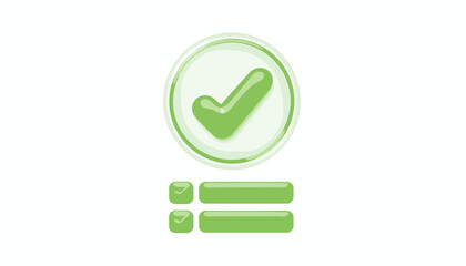Vivid 3D green check mark symbol icon with a transparent background, representing completion, success, and agreement, accompanied by checklist elements for task management and verification, ideal for