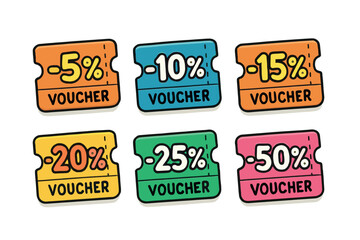 Obraz premium Colorful discount vouchers for savings and promotions in shopping. Set of 6 vector illustration