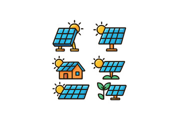Naklejka premium Solar energy concepts for renewable power applications and homes. Set of 6 vector illustration