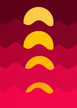 Abstract rising and setting sun illustration with vivid colorful waves