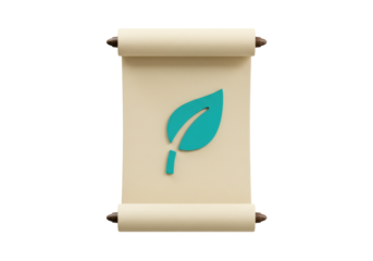Isolated parchment scroll with an ecology leaf design emblem, environmental concept