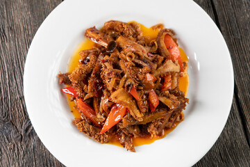 Chinese cuisine. Spicy beef stomach. Food concept