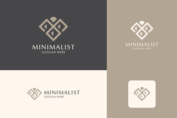 Fototapeta premium Minimalist diamond linear logo design. Abstract symbol for cosmetics and packaging