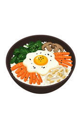 Colorful korean bibimbap bowl illustration with rice egg and vegetables