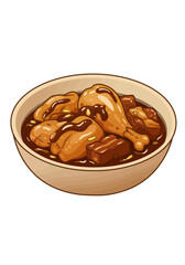 Delicious chicken dish in a bowl illustration with transparent background