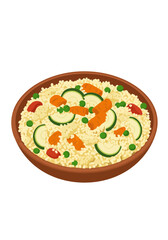 Colorful couscous salad with vegetables in bowl illustration on transparent