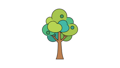 Stylized modern flat vector illustration of a vibrant green tree with a brown trunk and branches, isolated on a clean white background, representing nature and growth in a simple, graphic style.