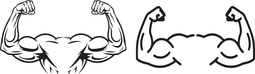Flexible Strong bicep muscular arms arm strength or power line editable outline stroke vector Muscle icon for exercise. Vector Illustration. Isolated on white background.