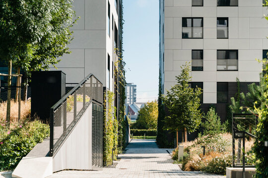 Modern residential building facades in urban minimal architecture