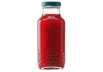 Isolated bottle of red fruit juice, an ingredient for preparing cold beverages and drinks