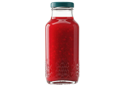 Isolated bottle of red fruit juice, an ingredient for preparing cold beverages and drinks