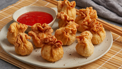 Wontons with cashew and carrot filling