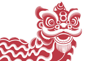 Vibrant red Chinese lion dance art brings auspicious energy and celebratory spirit to festive occasions and cultural events, perfect for marketing.