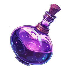 Fantasy magic potion bottle illustration with glowing liquid, isolated on transparent background, bright decorative glass container for game design, alchemy, or digital art projects