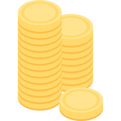 Stacked Gold Coins Isometric Illustration on Transparent Background Representing Wealth Financial Success and Investment Growth in a Clean Studio Setting