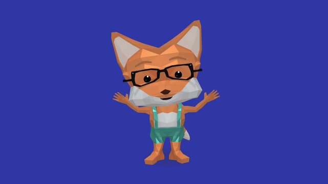 Cute Fox Animation Arm Movements Dance Glasses