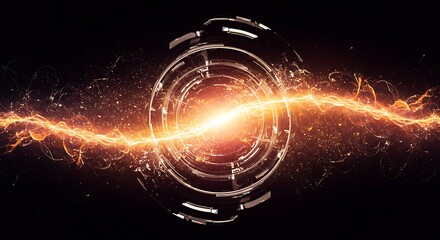 Obraz premium Abstract Futuristic Energy Core Emitting Powerful Electrifying Plasma Bursts and Dynamic Light, Illuminating a Dark Technological Concept Setting