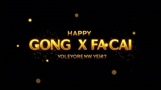 Golden Gong Xi Fa Cai Text With Sparkles Realistic Background