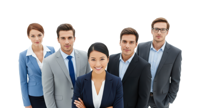 Diverse Business Team Confident Professional Colleagues isolated on Transparent Background
