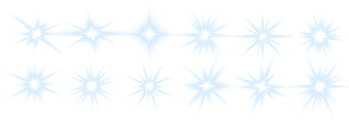 Glowing blue lines with horizontal flare and light bursts. Great for festive UI elements and digital decorations. Transparent vector file included.