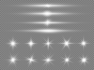 Soft white light beams with sparkling dust and glowing stars. Suitable for magical and holiday-themed digital designs. Vector illustration.