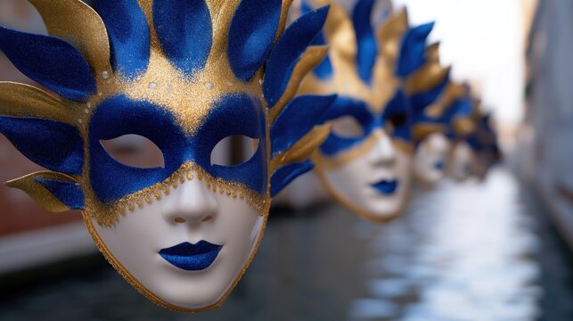 Blue And Gold Venetian Masquerade Masks - Powered by Adobe