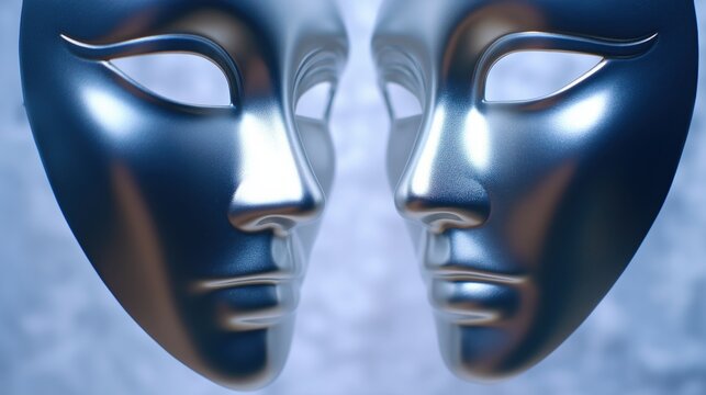 Two Reflective Metallic Masks Facing Each Other