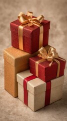 Obraz premium Festive gift boxes wrapped in red and gold