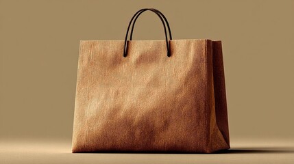 Simple brown paper shopping bag with dark handles, studio lighting