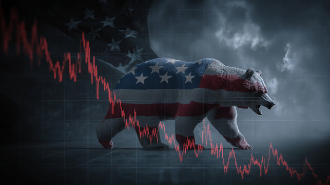 United States Market Bear Walking Down Chart Crisis Decline Recession Fear