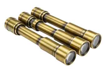 Isolated antique brass spyglass tubes for sight seeing or pirate costume, nautical theme