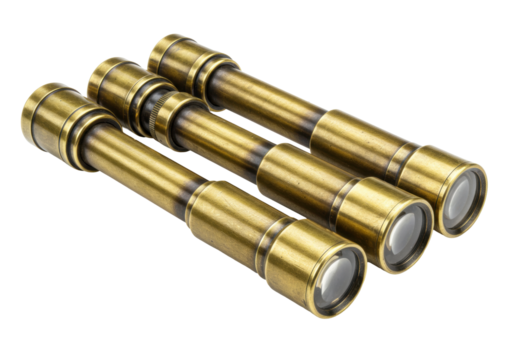Isolated antique brass spyglass tubes for sight seeing or pirate costume, nautical theme