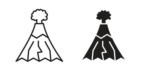 Volcano icon set in flat and line style vectors
