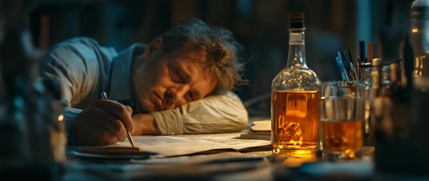 An alcoholic man dozing off at the table