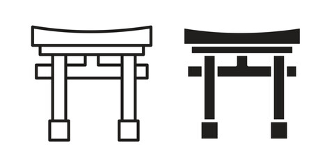 Torii gate icon set in flat and line style vectors