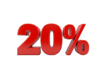 Red 3d text 20 isolated on transparent background