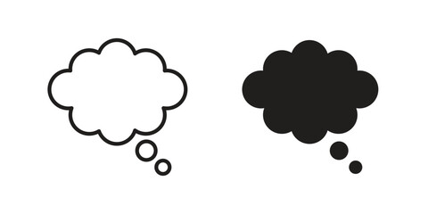 Thought bubble icon set in flat and line style vectors