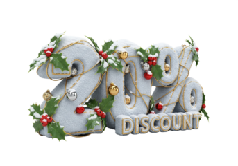 20 discount text with christmas decoration isolated on transparent background
