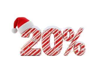 20 discount text with santa hat isolated on transparent background