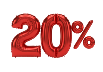 Red balloon 20 percent sign isolated on transparent background